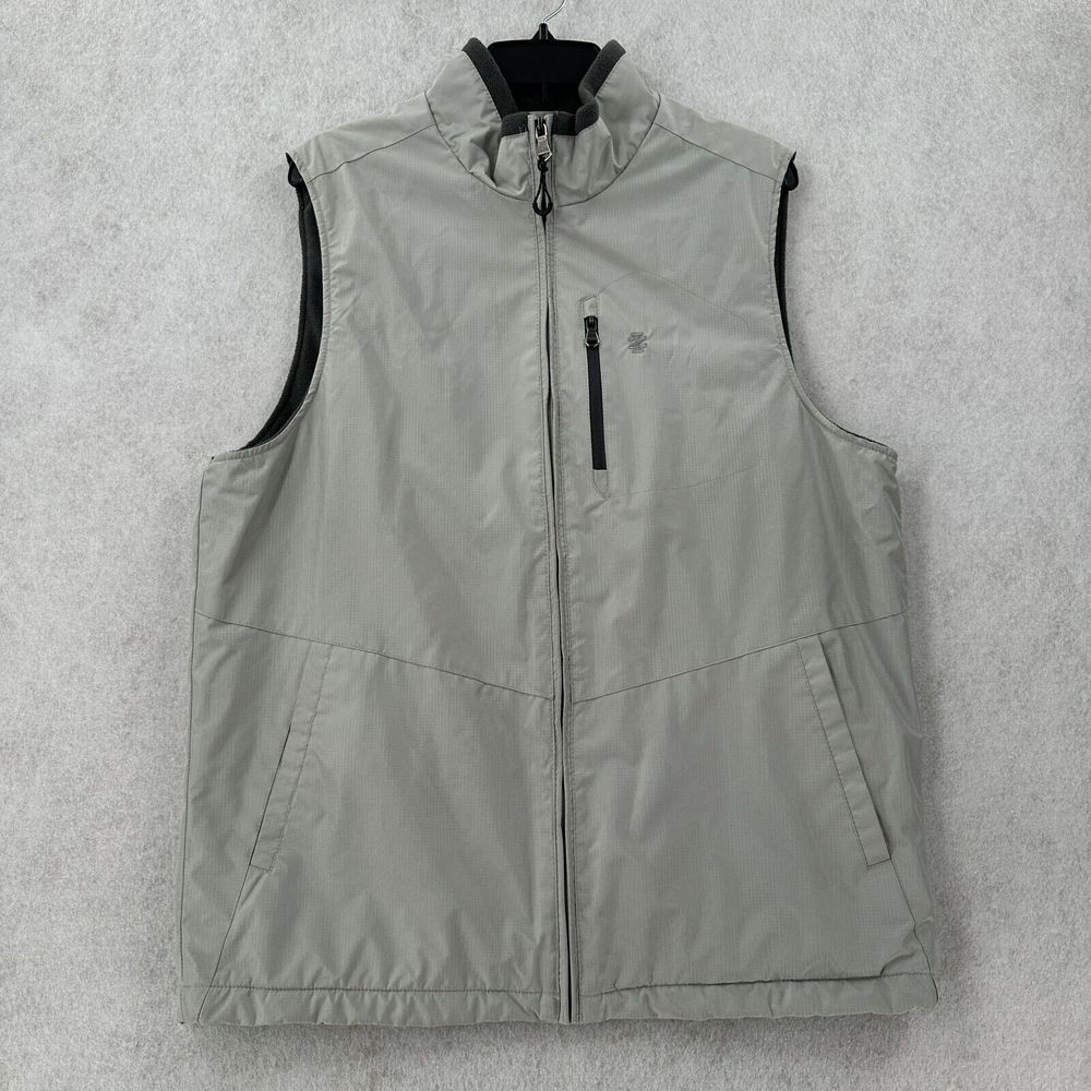 Izod‎ All Weather Vest Mens MEDIUM Soft Shell Ripstop Fleece Lined Green/Grey